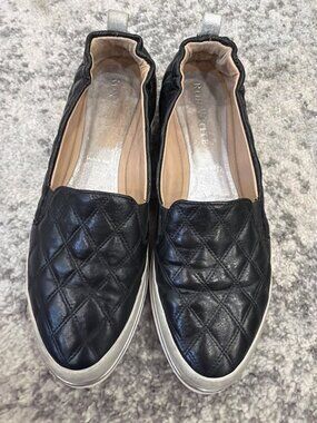 Ron White Black Quilted Leather Slip On Platform Sneakers Silver Italy 41 / 10